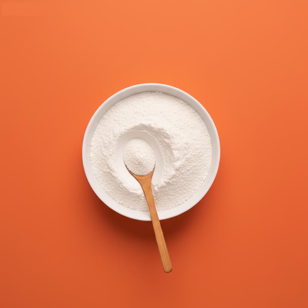 White powder of NAC in a bowl that's used in vivid, a hangover recovery and support supplement