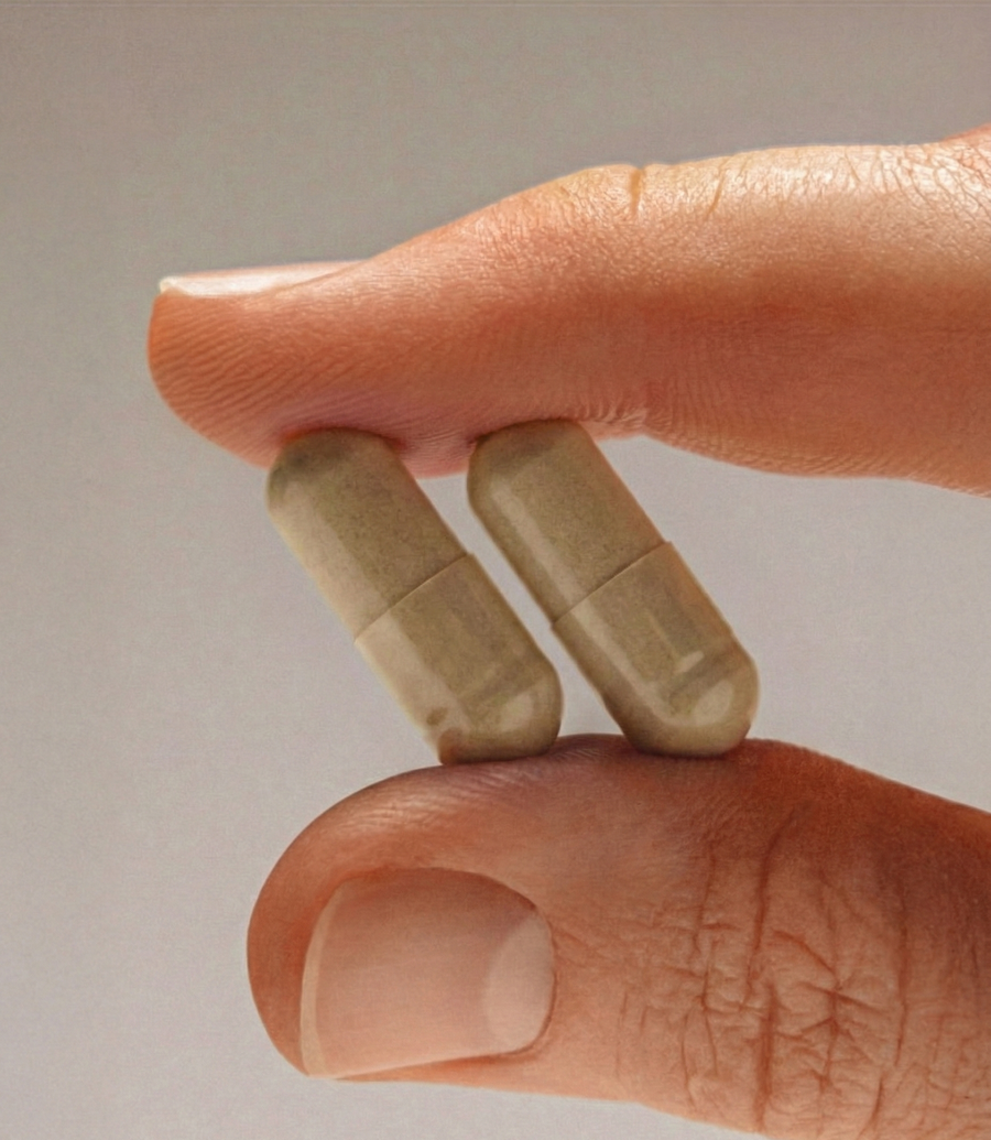 Two pills held by fingers